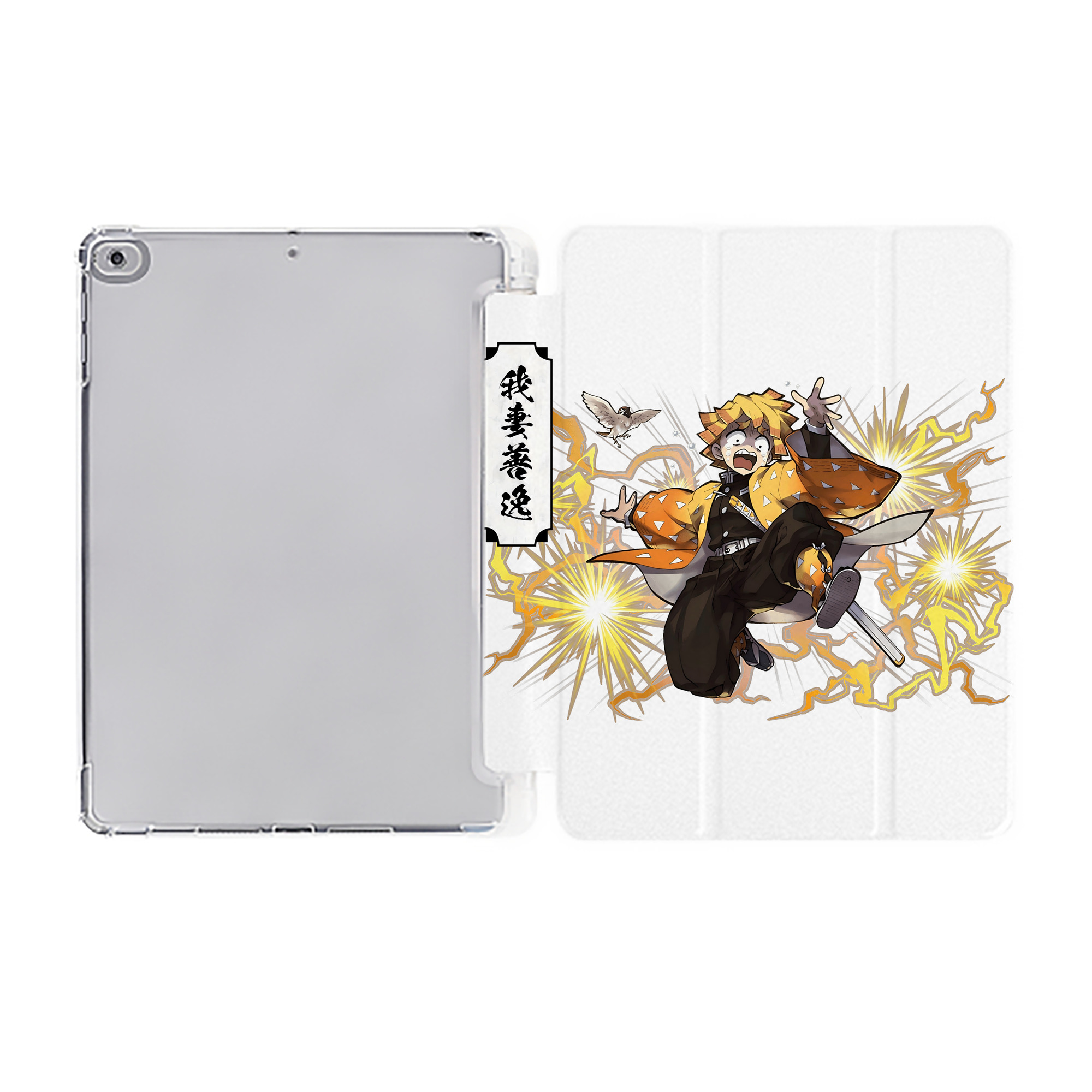 （画像用） 鬼滅の刃（きめつのやいば）我妻 善逸／あがつま ぜんいつ Agatsuma Zenitsu IPad ケース ペン収納付き 三つ折りスタンド PUレザー×シリコン 対応機種9.5/10.5/10.9インチ